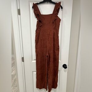 Brown Corduroy Wide Leg Jumpsuit